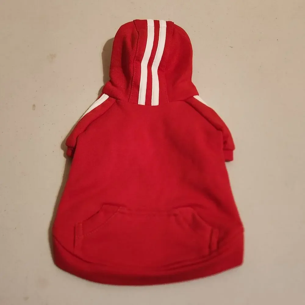 Woof Dog Hoodie Pet Sweater Tiny For Small Dog / Cat Red & White Streetwear Coat